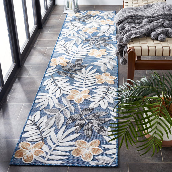 Safavieh Cabana Stylish Botanical Indoor/Outdoor Rug - Durable, Low-maintenance Design For Elegant Spaces Blue ,Grey 88% Polypropylene,12% Polyester Cbn405m-210