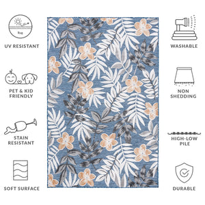 Safavieh Cabana Stylish Botanical Indoor/Outdoor Rug - Durable, Low-maintenance Design For Elegant Spaces Blue ,Grey 88% Polypropylene,12% Polyester Cbn405m-210