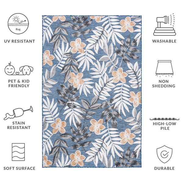 Safavieh Cabana Stylish Botanical Indoor/Outdoor Rug - Durable, Low-maintenance Design For Elegant Spaces Blue ,Grey 88% Polypropylene,12% Polyester Cbn405m-210