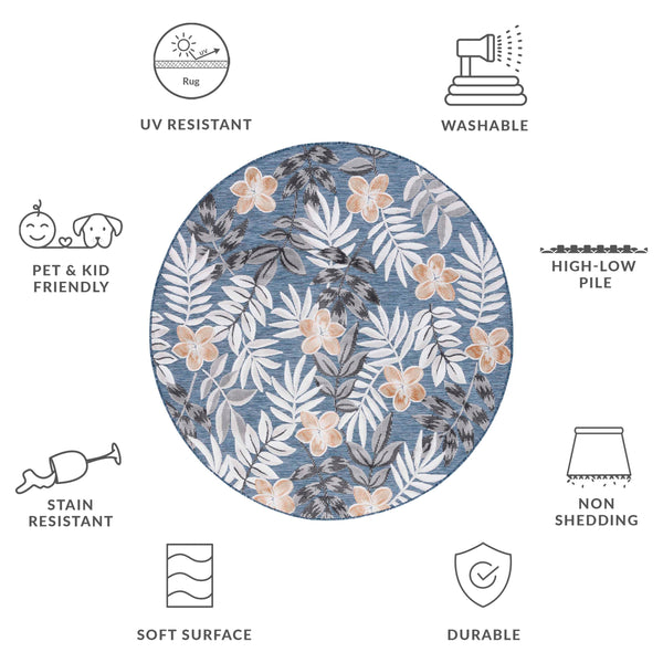 Safavieh Cabana Stylish Botanical Indoor/Outdoor Rug - Durable, Low-maintenance Design For Elegant Spaces Blue ,Grey 88% Polypropylene,12% Polyester Cbn405m-210
