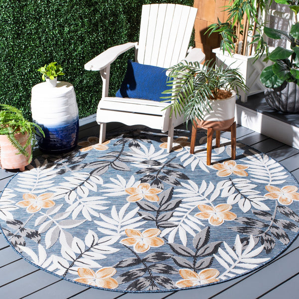 Safavieh Cabana Stylish Botanical Indoor/Outdoor Rug - Durable, Low-maintenance Design For Elegant Spaces Blue ,Grey 88% Polypropylene,12% Polyester Cbn405m-210