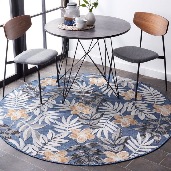 Safavieh Cabana Stylish Botanical Indoor/Outdoor Rug - Durable, Low-maintenance Design For Elegant Spaces Blue ,Grey 88% Polypropylene,12% Polyester Cbn405m-210
