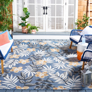 Safavieh Cabana Stylish Botanical Indoor/Outdoor Rug - Durable, Low-maintenance Design For Elegant Spaces Blue ,Grey 88% Polypropylene,12% Polyester Cbn405m-210