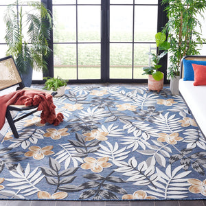 Safavieh Cabana Stylish Botanical Indoor/Outdoor Rug - Durable, Low-maintenance Design For Elegant Spaces Blue ,Grey 88% Polypropylene,12% Polyester Cbn405m-210