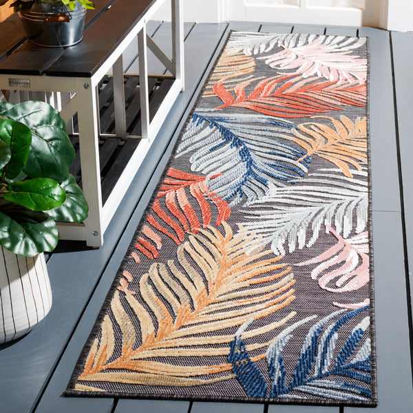 Safavieh Cabana Artistic Square Area Rug With Tropical Leaf Pattern For Indoor & Outdoor Versatility And Style Black ,Rust 88% Polypropylene,12% Polyester Cbn445h-5r