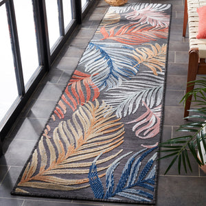 Safavieh Cabana Artistic Square Area Rug With Tropical Leaf Pattern For Indoor & Outdoor Versatility And Style Black ,Rust 88% Polypropylene,12% Polyester Cbn445h-5r