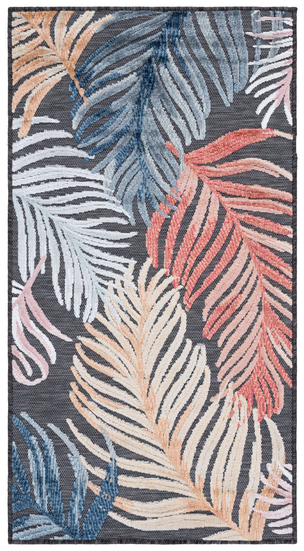 Safavieh Cabana Artistic Square Area Rug With Tropical Leaf Pattern For Indoor & Outdoor Versatility And Style Black ,Rust 88% Polypropylene,12% Polyester Cbn445h-5r