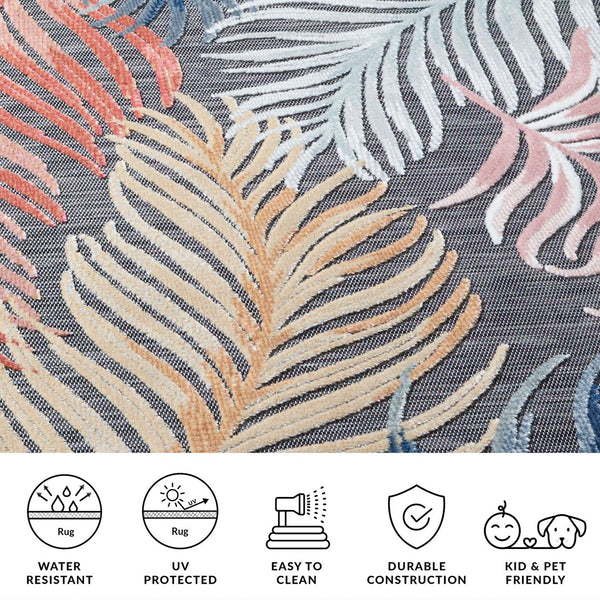Safavieh Cabana Artistic Square Area Rug With Tropical Leaf Pattern For Indoor & Outdoor Versatility And Style Black ,Rust 88% Polypropylene,12% Polyester Cbn445h-5r