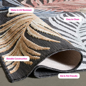 Safavieh Cabana Artistic Square Area Rug With Tropical Leaf Pattern For Indoor & Outdoor Versatility And Style Black ,Rust 88% Polypropylene,12% Polyester Cbn445h-5r