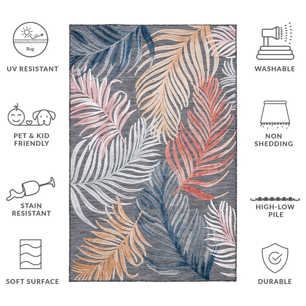Safavieh Cabana Artistic Square Area Rug With Tropical Leaf Pattern For Indoor & Outdoor Versatility And Style Black ,Rust 88% Polypropylene,12% Polyester Cbn445h-5r