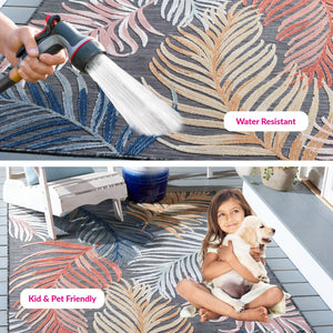 Safavieh Cabana Artistic Square Area Rug With Tropical Leaf Pattern For Indoor & Outdoor Versatility And Style Black ,Rust 88% Polypropylene,12% Polyester Cbn445h-5r