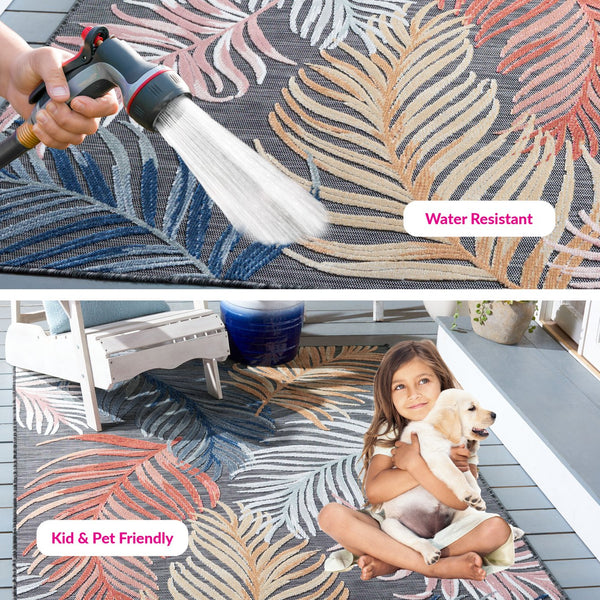 Safavieh Cabana Artistic Square Area Rug With Tropical Leaf Pattern For Indoor & Outdoor Versatility And Style Black ,Rust 88% Polypropylene,12% Polyester Cbn445h-5r