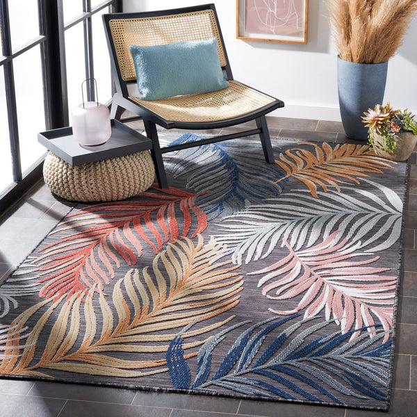 Safavieh Cabana Artistic Square Area Rug With Tropical Leaf Pattern For Indoor & Outdoor Versatility And Style Black ,Rust 88% Polypropylene,12% Polyester Cbn445h-5r