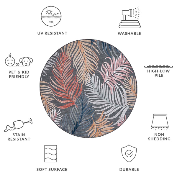 Safavieh Cabana Artistic Square Area Rug With Tropical Leaf Pattern For Indoor & Outdoor Versatility And Style Black ,Rust 88% Polypropylene,12% Polyester Cbn445h-5r