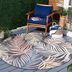 Safavieh Cabana Artistic Square Area Rug With Tropical Leaf Pattern For Indoor & Outdoor Versatility And Style Black ,Rust 88% Polypropylene,12% Polyester Cbn445h-5r