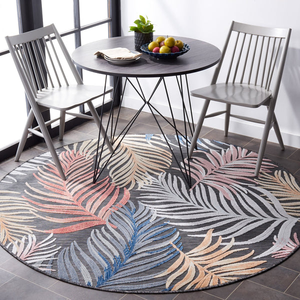 Safavieh Cabana Artistic Square Area Rug With Tropical Leaf Pattern For Indoor & Outdoor Versatility And Style Black ,Rust 88% Polypropylene,12% Polyester Cbn445h-5r