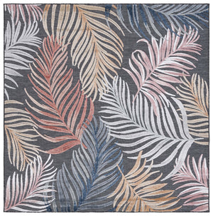 Safavieh Cabana Artistic Square Area Rug With Tropical Leaf Pattern For Indoor & Outdoor Versatility And Style Black ,Rust 88% Polypropylene,12% Polyester Cbn445h-5r