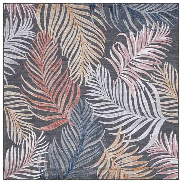 Safavieh Cabana Artistic Square Area Rug With Tropical Leaf Pattern For Indoor & Outdoor Versatility And Style Black ,Rust 88% Polypropylene,12% Polyester Cbn445h-5r