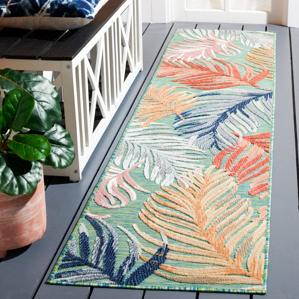 Safavieh Cabana Tropical Leaf Round Rug 10Ft — Power-Loomed Turkey, Green & Rust Palette, Weather-Resistant Plush 10'-0" x 10'-0" CBN445Y-10R