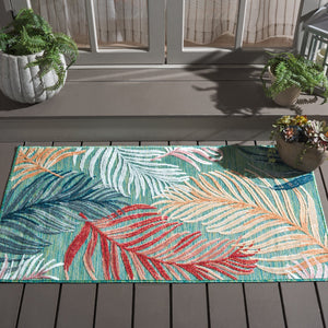 Safavieh Cabana Artistic Square Area Rug With Tropical Leaf Pattern For Indoor & Outdoor Versatility And Style Green ,Rust 88% Polypropylene,12% Polyester Cbn445y-213