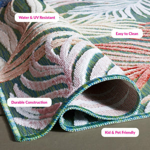 Safavieh Cabana Artistic Square Area Rug With Tropical Leaf Pattern For Indoor & Outdoor Versatility And Style Green ,Rust 88% Polypropylene,12% Polyester Cbn445y-213