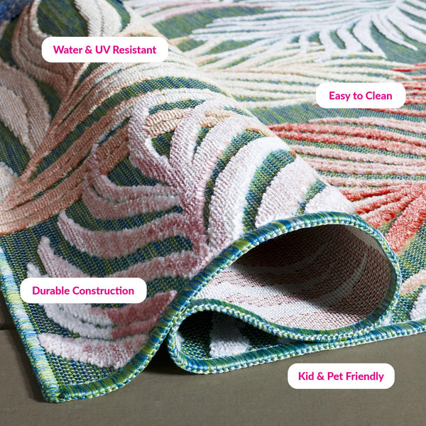 Safavieh Cabana Artistic Square Area Rug With Tropical Leaf Pattern For Indoor & Outdoor Versatility And Style Green ,Rust 88% Polypropylene,12% Polyester Cbn445y-213