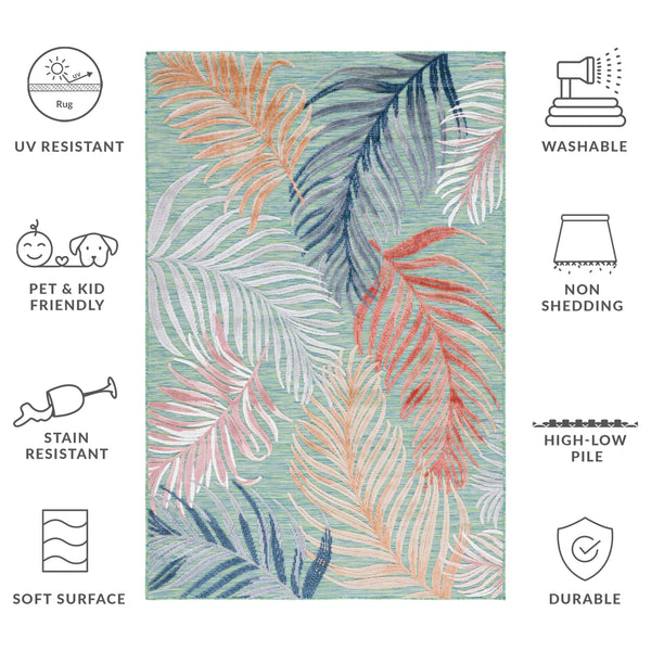 Safavieh Cabana Artistic Square Area Rug With Tropical Leaf Pattern For Indoor & Outdoor Versatility And Style Green ,Rust 88% Polypropylene,12% Polyester Cbn445y-213