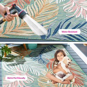 Safavieh Cabana Artistic Square Area Rug With Tropical Leaf Pattern For Indoor & Outdoor Versatility And Style Green ,Rust 88% Polypropylene,12% Polyester Cbn445y-213