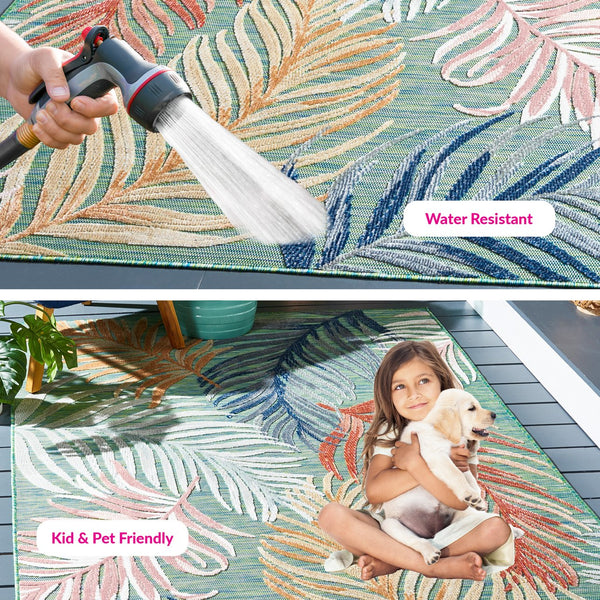 Safavieh Cabana Artistic Square Area Rug With Tropical Leaf Pattern For Indoor & Outdoor Versatility And Style Green ,Rust 88% Polypropylene,12% Polyester Cbn445y-213