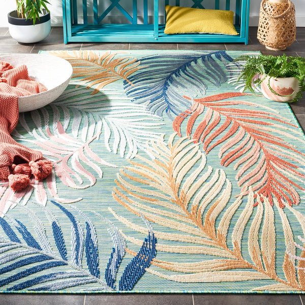 Safavieh Cabana Artistic Square Area Rug With Tropical Leaf Pattern For Indoor & Outdoor Versatility And Style Green ,Rust 88% Polypropylene,12% Polyester Cbn445y-213