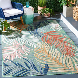 Safavieh Cabana Tropical Leaf Power-Loomed Rug In Green & Rust — Durable Polypropylene Blend For Indoors Outdoors 6'-0" x 8'-0" CBN445Y-68