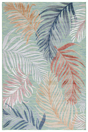 Safavieh Cabana Tropical Leaf Round Rug 10Ft — Power-Loomed Turkey, Green & Rust Palette, Weather-Resistant Plush 10'-0" x 10'-0" CBN445Y-10R