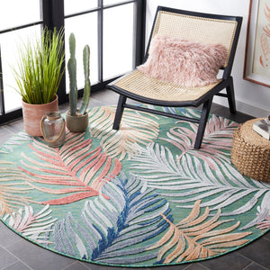 Safavieh Cabana Artistic Square Area Rug With Tropical Leaf Pattern For Indoor & Outdoor Versatility And Style Green ,Rust 88% Polypropylene,12% Polyester Cbn445y-213