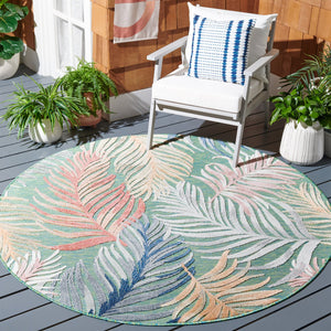 Safavieh Cabana Tropical Leaf Round Rug 10Ft — Power-Loomed Turkey, Green & Rust Palette, Weather-Resistant Plush 10'-0" x 10'-0" CBN445Y-10R