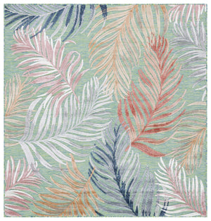 Safavieh Cabana Artistic Square Area Rug With Tropical Leaf Pattern For Indoor & Outdoor Versatility And Style Green ,Rust 88% Polypropylene,12% Polyester Cbn445y-213