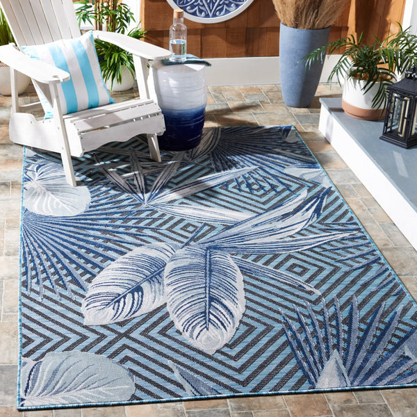 Safavieh Cabana Exquisite Tropical Motif Area Rug - Stylish, Durable, And Versatile For Indoor/Outdoor Spaces Aqua ,Navy 88% Polypropylene,12% Polyester Cbn447k-210