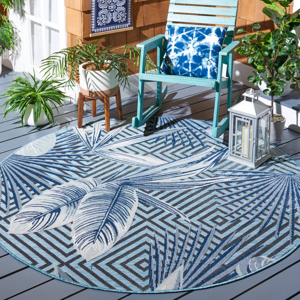 Safavieh Cabana Exquisite Tropical Motif Area Rug - Stylish, Durable, And Versatile For Indoor/Outdoor Spaces Aqua ,Navy 88% Polypropylene,12% Polyester Cbn447k-210