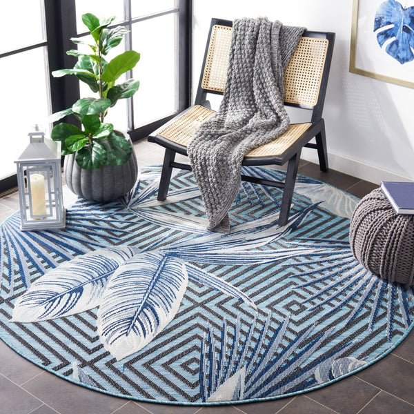 Safavieh Cabana Exquisite Tropical Motif Area Rug - Stylish, Durable, And Versatile For Indoor/Outdoor Spaces Aqua ,Navy 88% Polypropylene,12% Polyester Cbn447k-210