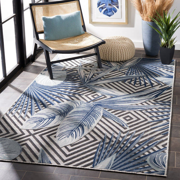 Safavieh Cabana Exquisite Tropical Motif Area Rug - Stylish, Durable, And Versatile For Indoor/Outdoor Spaces Ivory ,Navy 88% Polypropylene,12% Polyester Cbn447n-210