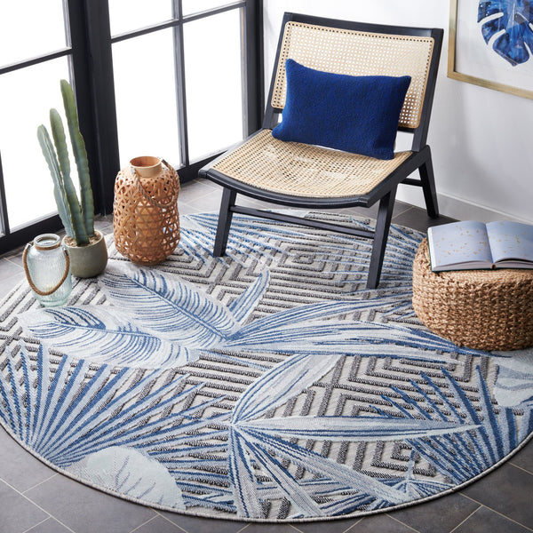 Safavieh Cabana Exquisite Tropical Motif Area Rug - Stylish, Durable, And Versatile For Indoor/Outdoor Spaces Ivory ,Navy 88% Polypropylene,12% Polyester Cbn447n-210