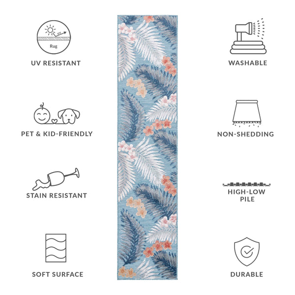 Safavieh Cabana Tropical Foliage Area Rug - Elegant Coastal Charm For Indoor And Outdoor Spaces, 3/8" Height Aqua ,Ivory 88% Polypropylene,12% Polyester Cbn451j-4r