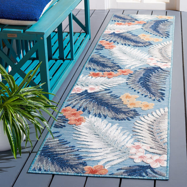 Safavieh Cabana Tropical Foliage Area Rug - Elegant Coastal Charm For Indoor And Outdoor Spaces, 3/8" Height Aqua ,Ivory 88% Polypropylene,12% Polyester Cbn451j-4r