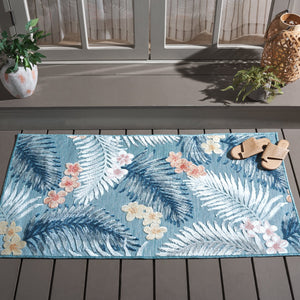 Safavieh Cabana Tropical Foliage Area Rug - Elegant Coastal Charm For Indoor And Outdoor Spaces, 3/8" Height Aqua ,Ivory 88% Polypropylene,12% Polyester Cbn451j-4r