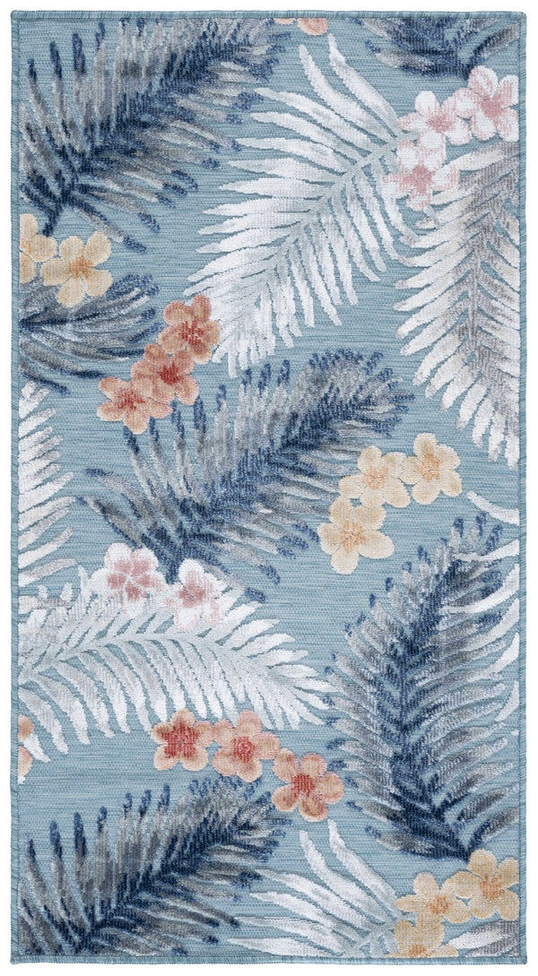 Safavieh Cabana Tropical Foliage Area Rug - Elegant Coastal Charm For Indoor And Outdoor Spaces, 3/8" Height Aqua ,Ivory 88% Polypropylene,12% Polyester Cbn451j-4r
