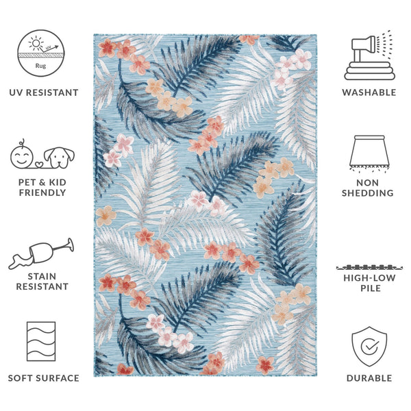 Safavieh Cabana Tropical Foliage Area Rug - Elegant Coastal Charm For Indoor And Outdoor Spaces, 3/8" Height Aqua ,Ivory 88% Polypropylene,12% Polyester Cbn451j-4r