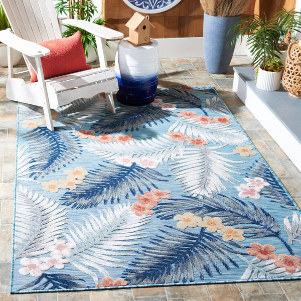 Safavieh Cabana Tropical Foliage Area Rug - Elegant Coastal Charm For Indoor And Outdoor Spaces, 3/8" Height Aqua ,Ivory 88% Polypropylene,12% Polyester Cbn451j-4r