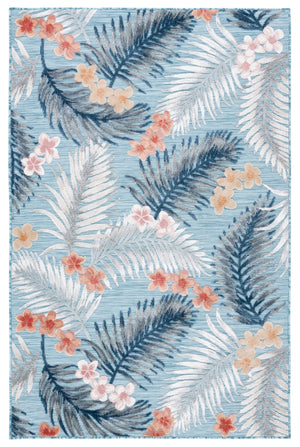 Safavieh Cabana Tropical Foliage Area Rug - Elegant Coastal Charm For Indoor And Outdoor Spaces, 3/8" Height Aqua ,Ivory 88% Polypropylene,12% Polyester Cbn451j-4r