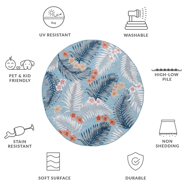 Safavieh Cabana Tropical Foliage Area Rug - Elegant Coastal Charm For Indoor And Outdoor Spaces, 3/8" Height Aqua ,Ivory 88% Polypropylene,12% Polyester Cbn451j-4r