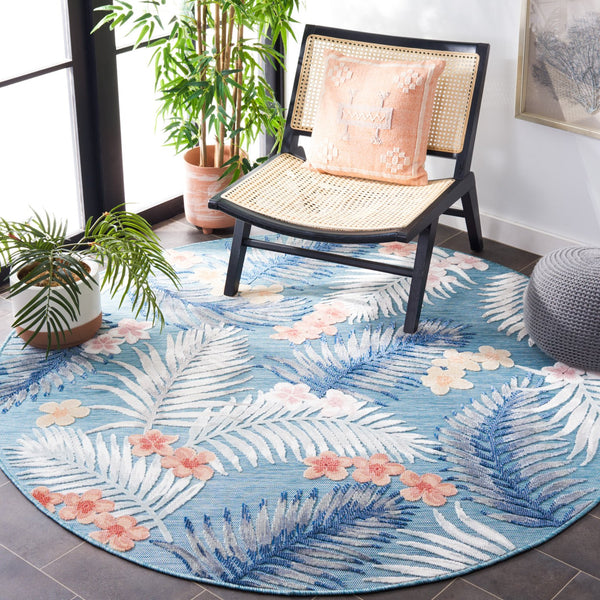 Safavieh Cabana Tropical Foliage Area Rug - Elegant Coastal Charm For Indoor And Outdoor Spaces, 3/8" Height Aqua ,Ivory 88% Polypropylene,12% Polyester Cbn451j-4r