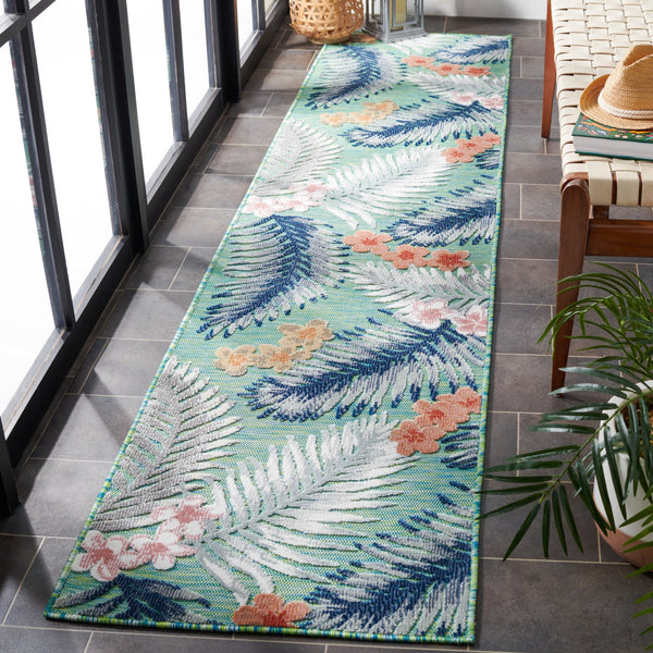 Safavieh Cabana Tropical Foliage Area Rug - Elegant Coastal Charm For Indoor And Outdoor Spaces, 3/8" Height Green ,Navy 88% Polypropylene,12% Polyester Cbn451y-4sq